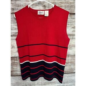 Erika Collection Nautical Stripe Knit Tank Red Navy Coastal Preppy 90s Cotton XL